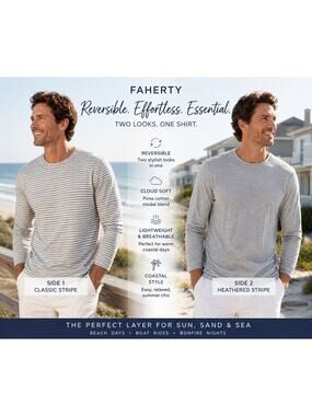 Faherty Reversible Long Sleeve Shirt XL Gray White Stripe Cloud Tee Soft Coastal